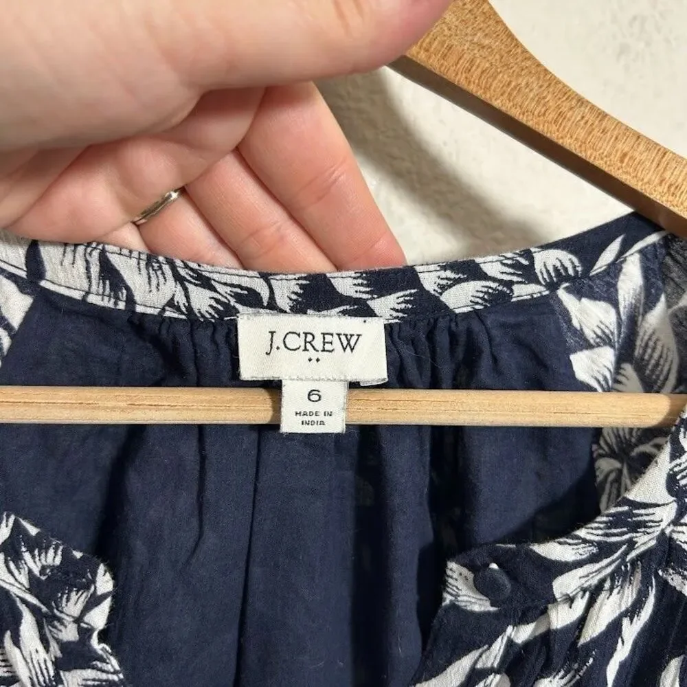 J.Crew Pineapple Print Cotton Midi Dress 6 Navy Blue Tiered Ruffle Vacation